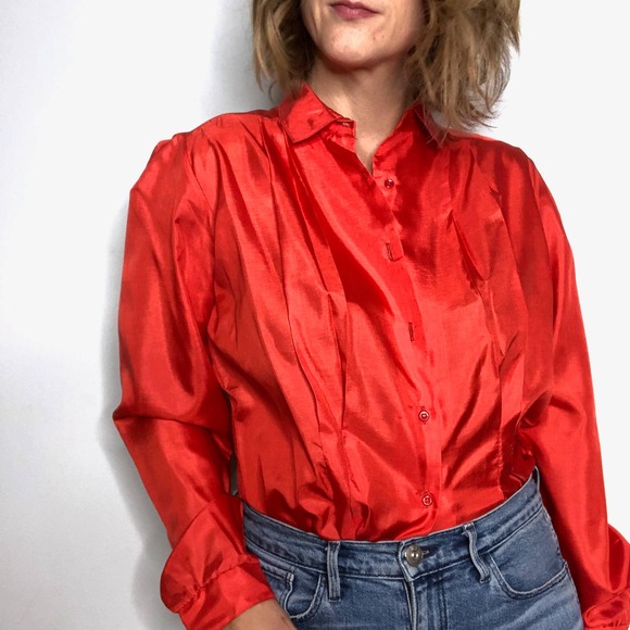 VINTAGE Red Long Sleeve Blouse - Picture 3 of 5